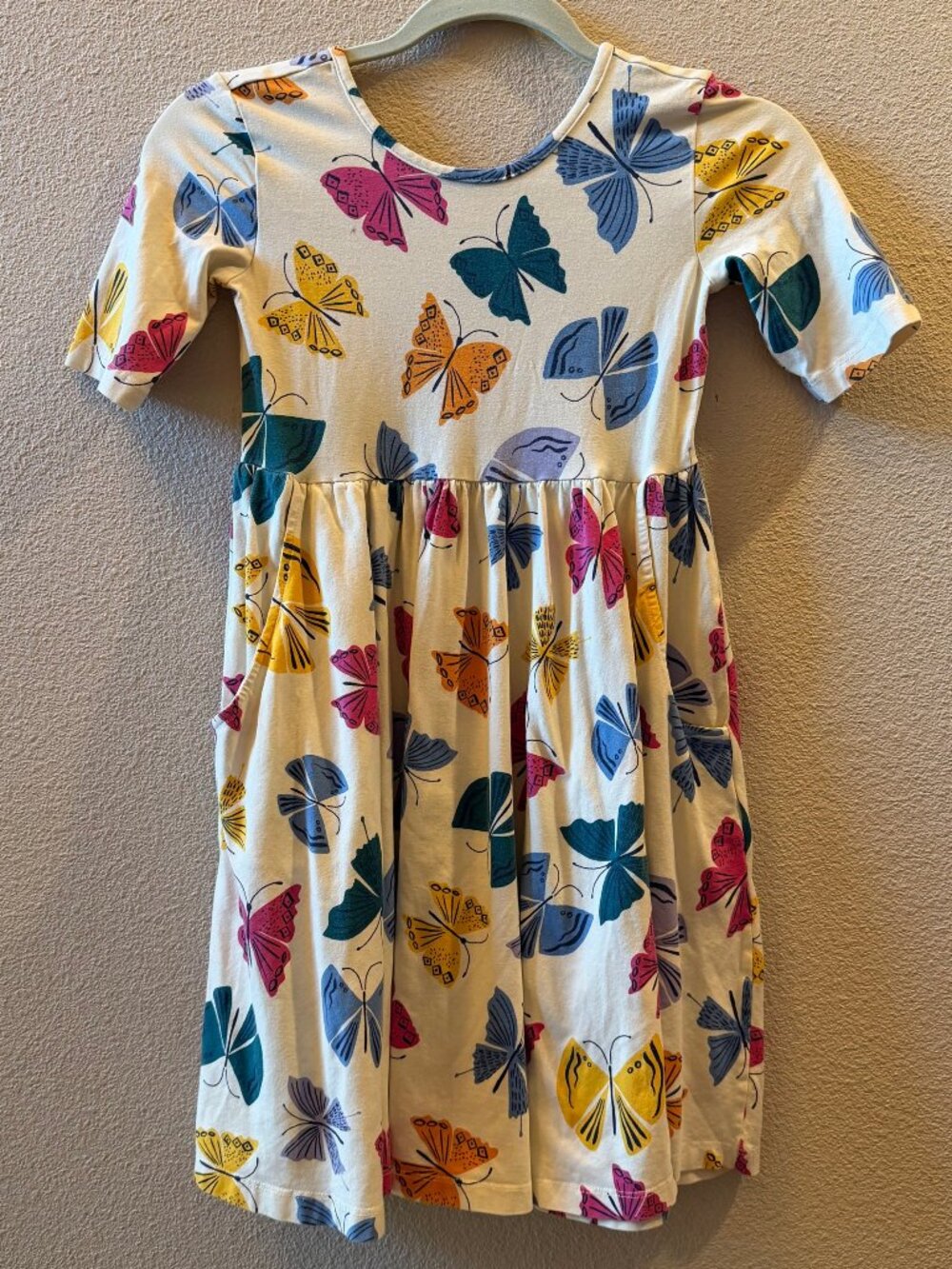 Butterfly Print Girls' Dress Short Sleeve Sz 8 - Picture 1 of 2